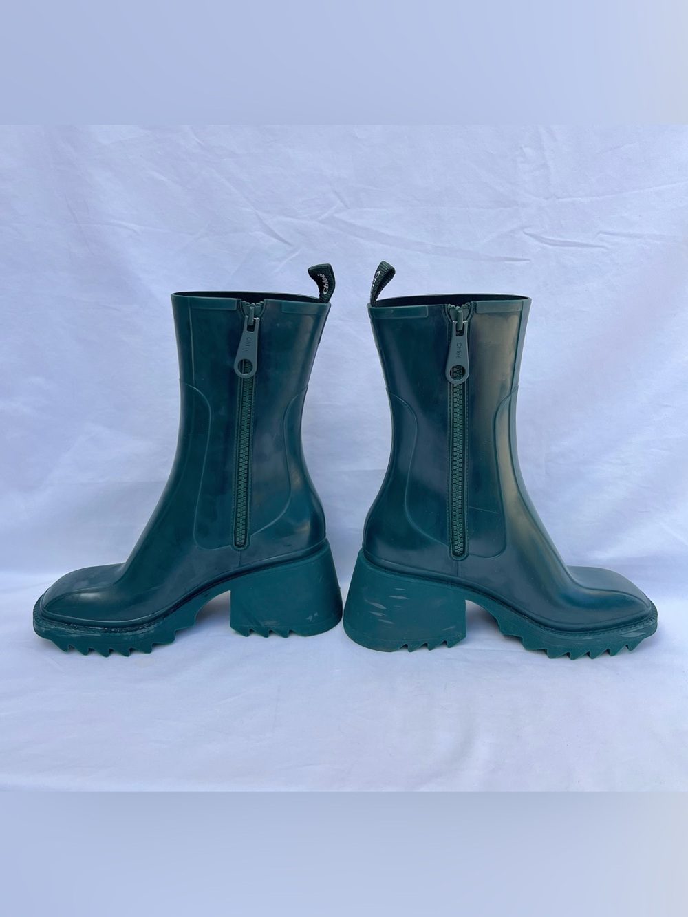 Chloe Betty Dark Emerald Green Rubber Heel Rain Boots Women’s Size 39 US 8 - Picture 4 of 15
